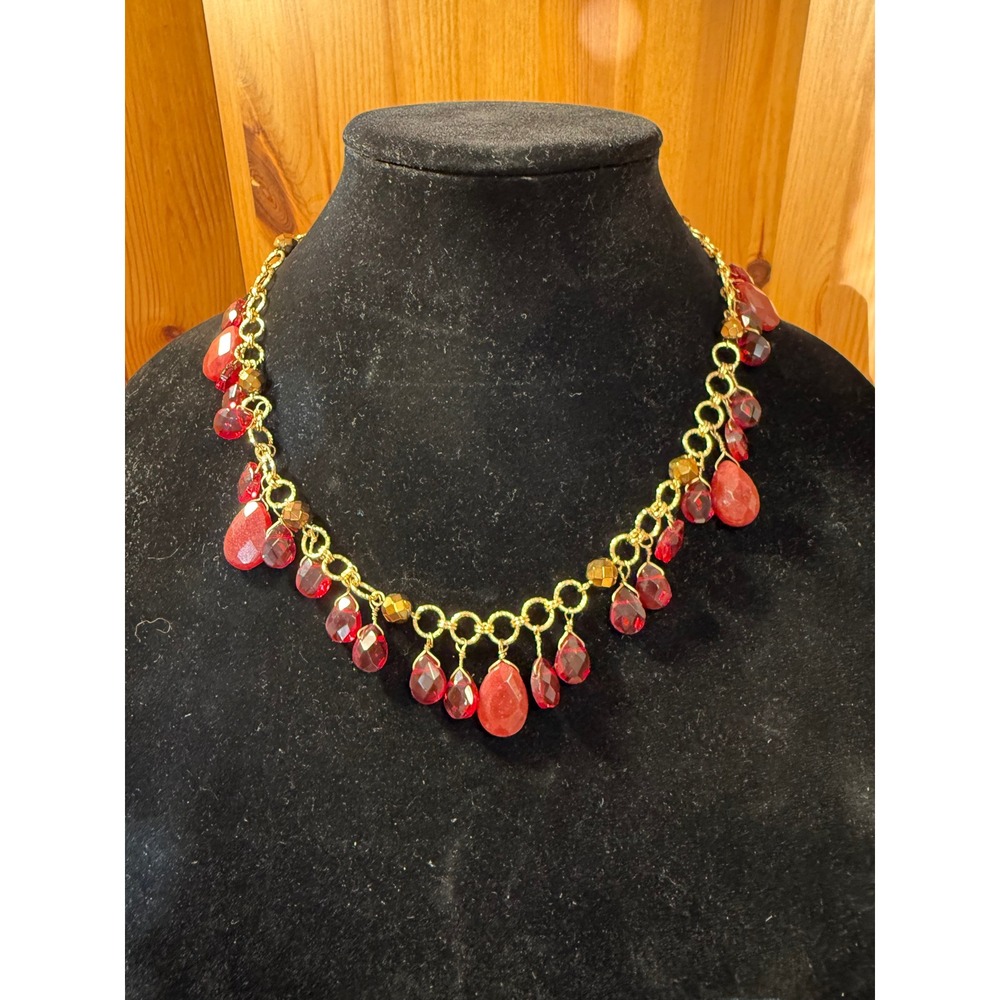 Coldwater Creek Festive Dangle Necklace Red Genuine Stone Gold‎ Tone NWT